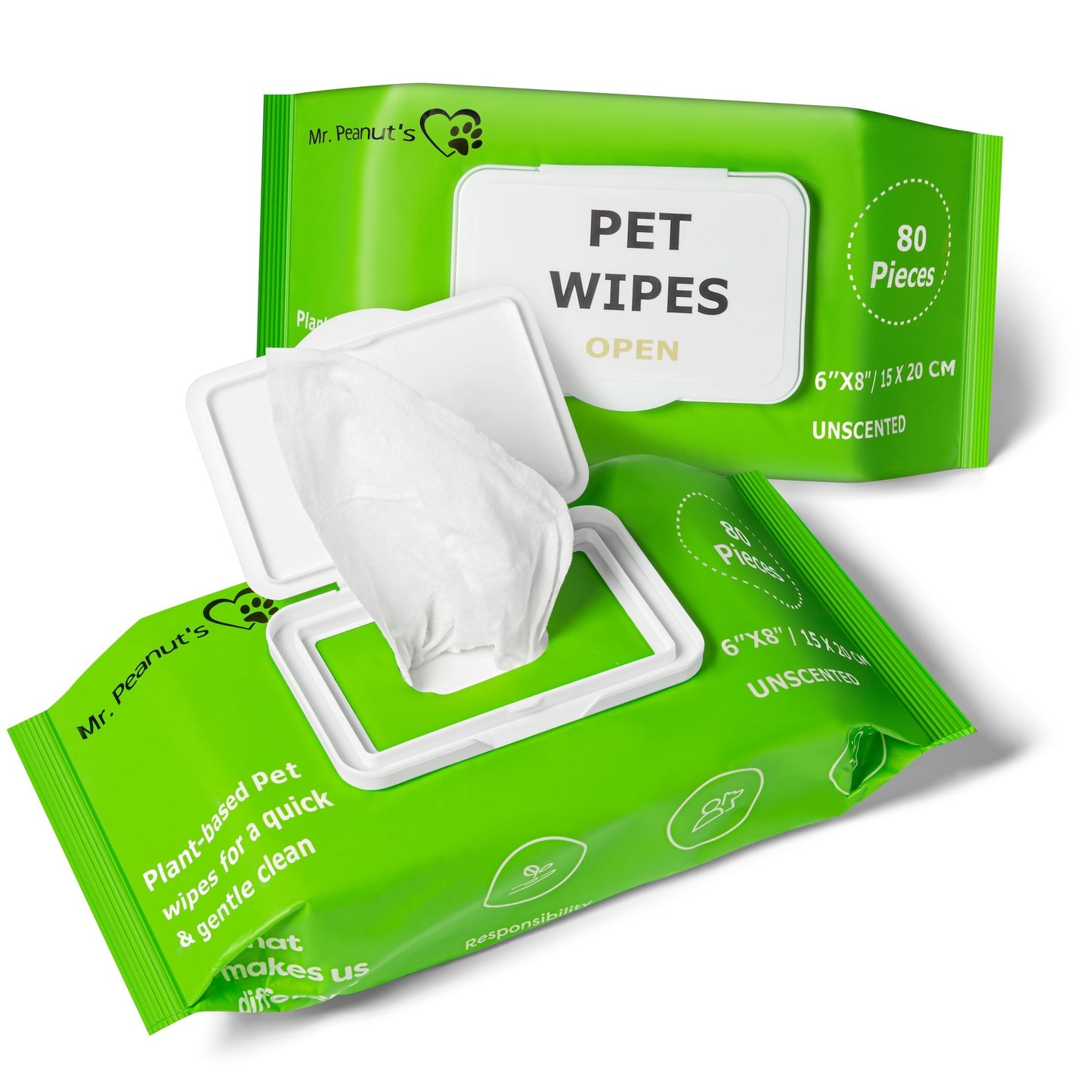 Mr. Peanut's Naturals Plant Based, Flushable, Compostable, Unscented Pet Wipes, 160 Count, Larger 8x6" Size Mr. Peanut's Pet Carriers