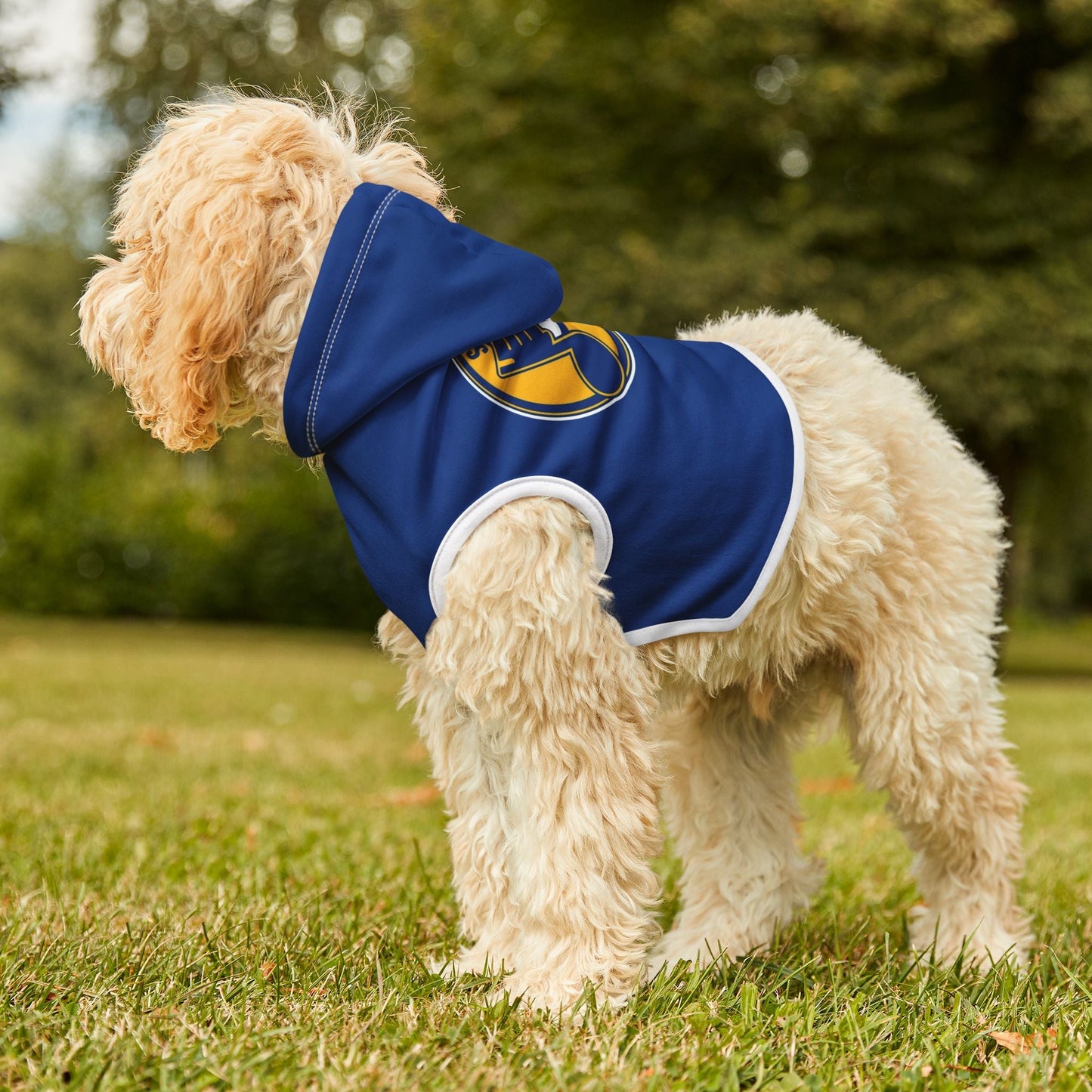 Stylish Blues Hoodie for Dogs, Cozy Dog Sweater, Pet Outfit for Sports Fans, Dog Apparel for Winter, Gift for Pet Lovers Printify