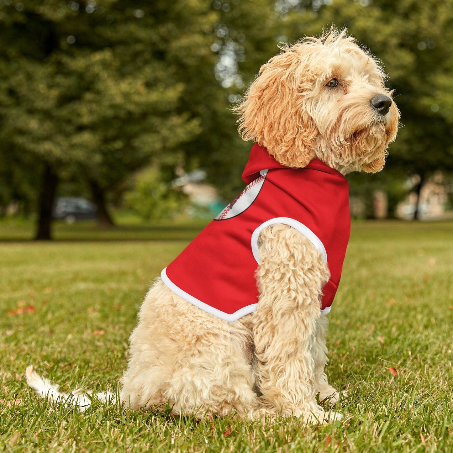 Cardinal Baseball Pet Hoodie, Dog Hoodie, Fun Pet Apparel, Sports Hoodie for Dogs, Pet Gift for Baseball Lovers Printify