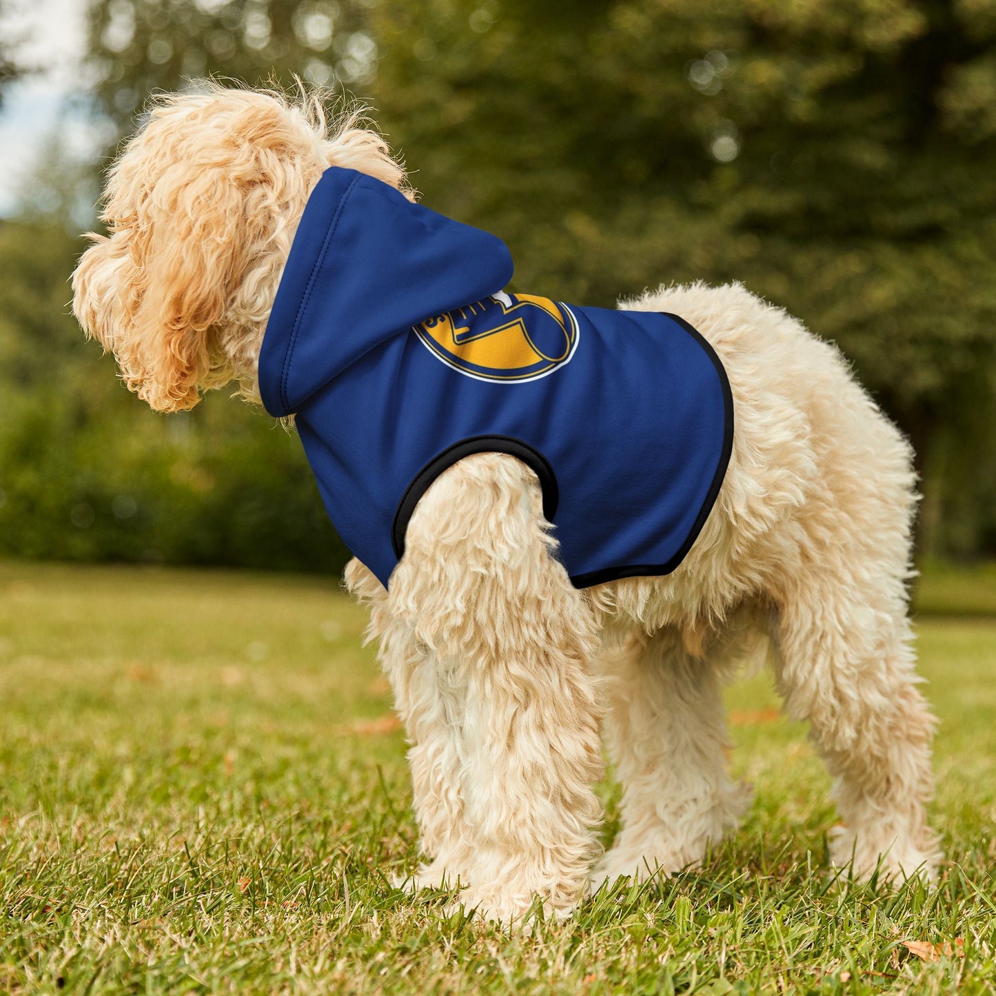 Stylish Blues Hoodie for Dogs, Cozy Dog Sweater, Pet Outfit for Sports Fans, Dog Apparel for Winter, Gift for Pet Lovers Printify