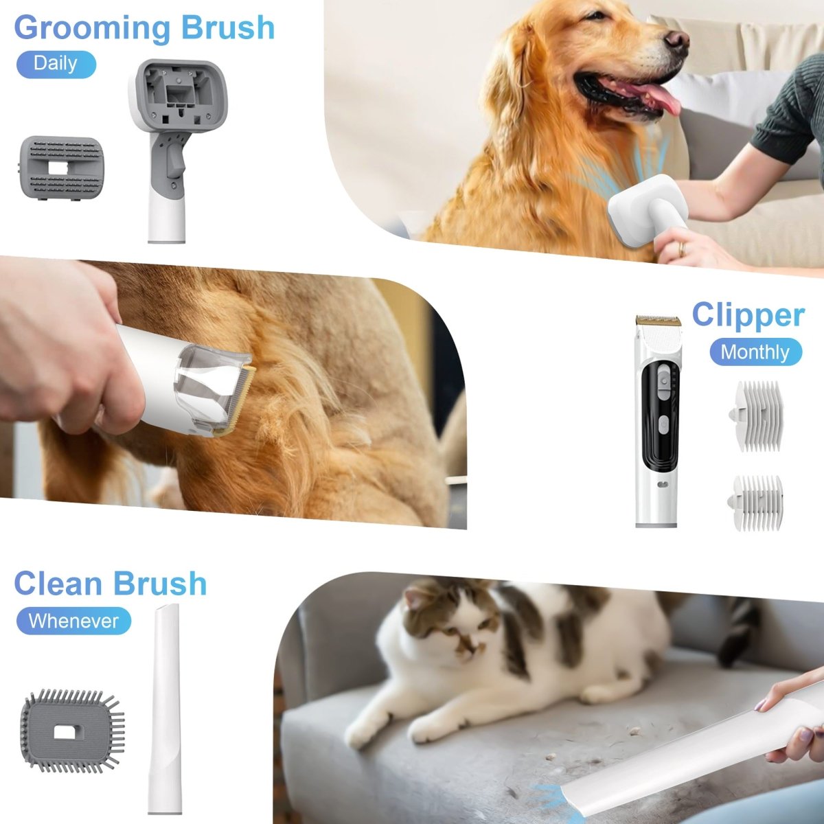 14Kpa Dog Grooming Kit & Vacuum, 2.5L Pet Hair Vacuum Suction MJ's Pet Closet