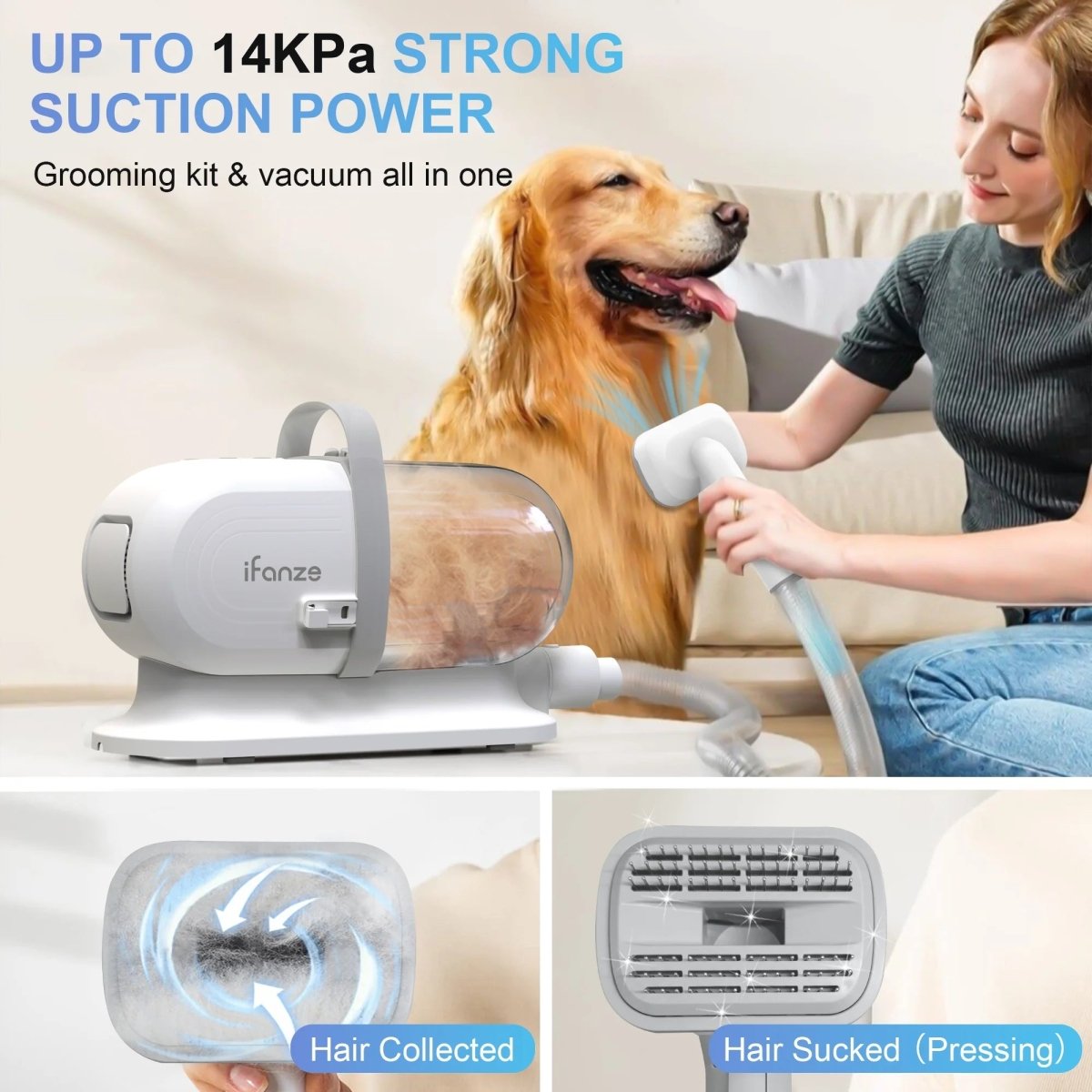 14Kpa Dog Grooming Kit & Vacuum, 2.5L Pet Hair Vacuum Suction MJ's Pet Closet