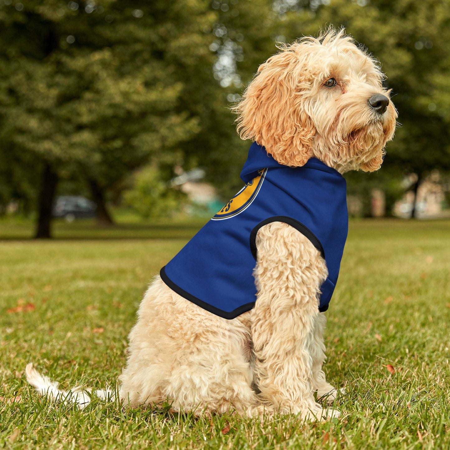 Stylish Blues Hoodie for Dogs, Cozy Dog Sweater, Pet Outfit for Sports Fans, Dog Apparel for Winter, Gift for Pet Lovers Printify