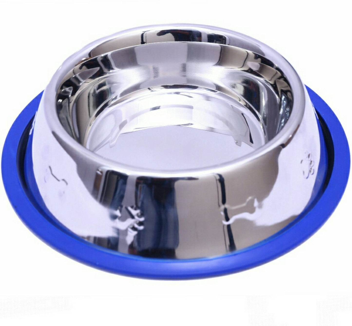 Set of 2 Etched Stainless Steel Dog Bowls with Blue Silicone Base Mr. Peanut's Pet Carriers