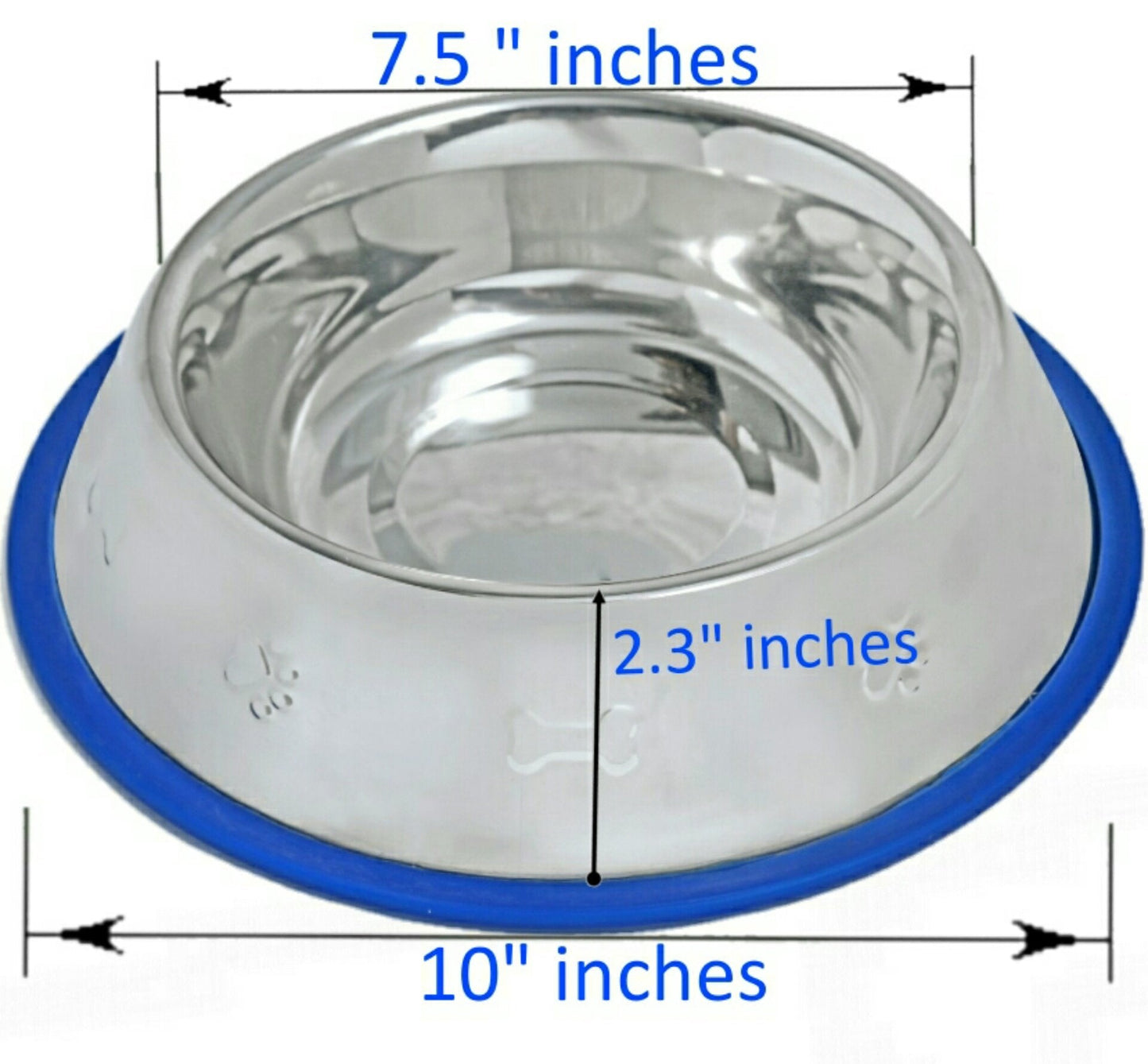 Set of 2 Etched Stainless Steel Dog Bowls with Blue Silicone Base Mr. Peanut's Pet Carriers