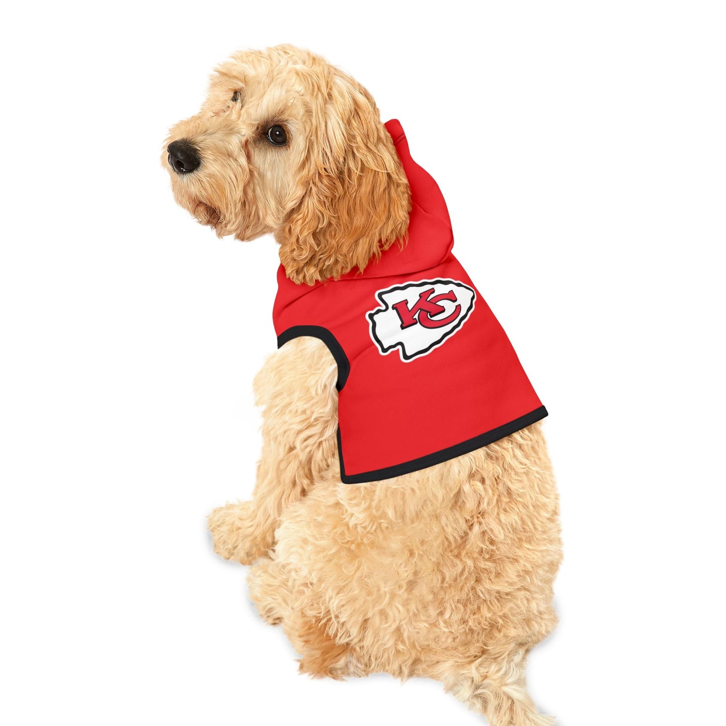 Stylish Chiefs Hoodie for Small Dogs, Cute Animal Outfit, Perfect for Game Day, Pet Costume, Dog Apparel, Red Hoodie with Logo Printify