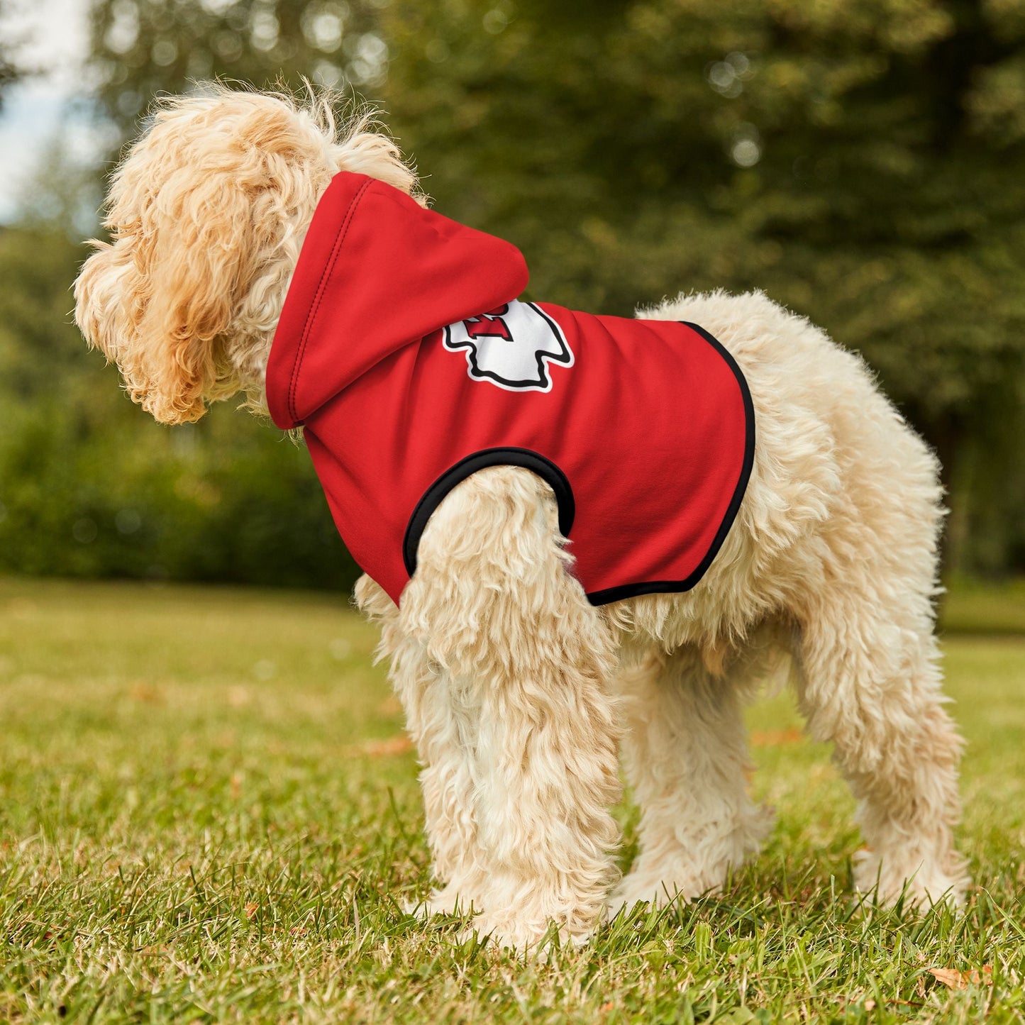 Stylish Chiefs Hoodie for Small Dogs, Cute Animal Outfit, Perfect for Game Day, Pet Costume, Dog Apparel, Red Hoodie with Logo Printify