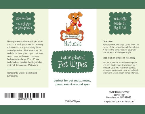 Mr. Peanut's Naturals Plant Based, Flushable, Compostable, Unscented Pet Wipes, 160 Count, Larger 8x6" Size Mr. Peanut's Pet Carriers