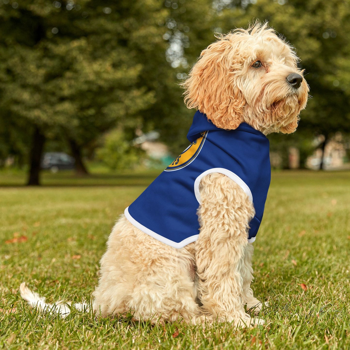 Stylish Blues Hoodie for Dogs, Cozy Dog Sweater, Pet Outfit for Sports Fans, Dog Apparel for Winter, Gift for Pet Lovers Printify
