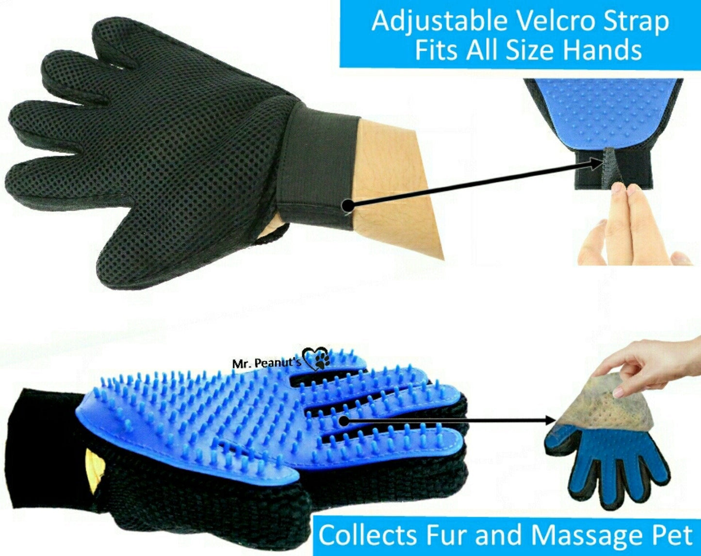 Mr. Peanut's 2 Pak HanD 259 Silicone Pins Pet Grooming Gloves Mr. Peanut's Pet Carriers