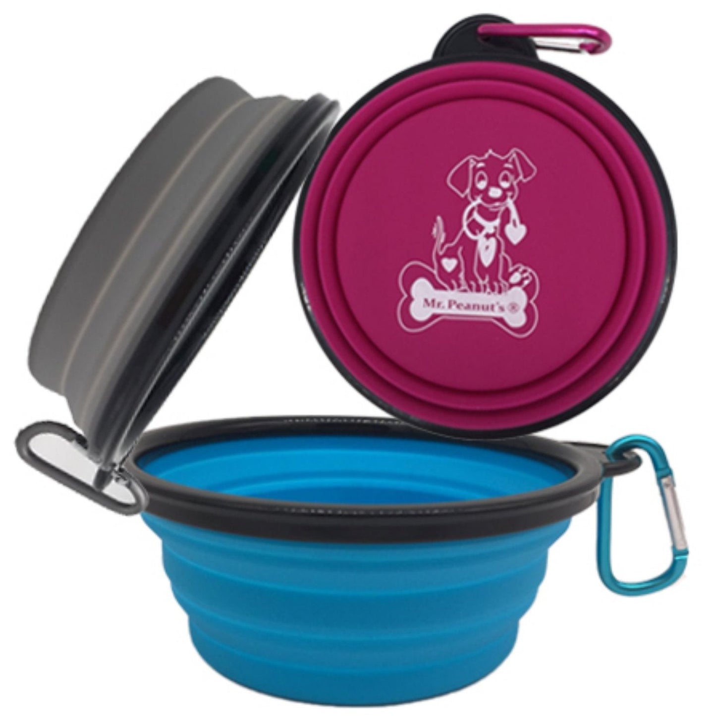 Mr. Peanut's 3 Pak XL (25oz) Collapsible Silicone Bowls with Color Matched Carabiner Clips Mr. Peanut's Pet Carriers