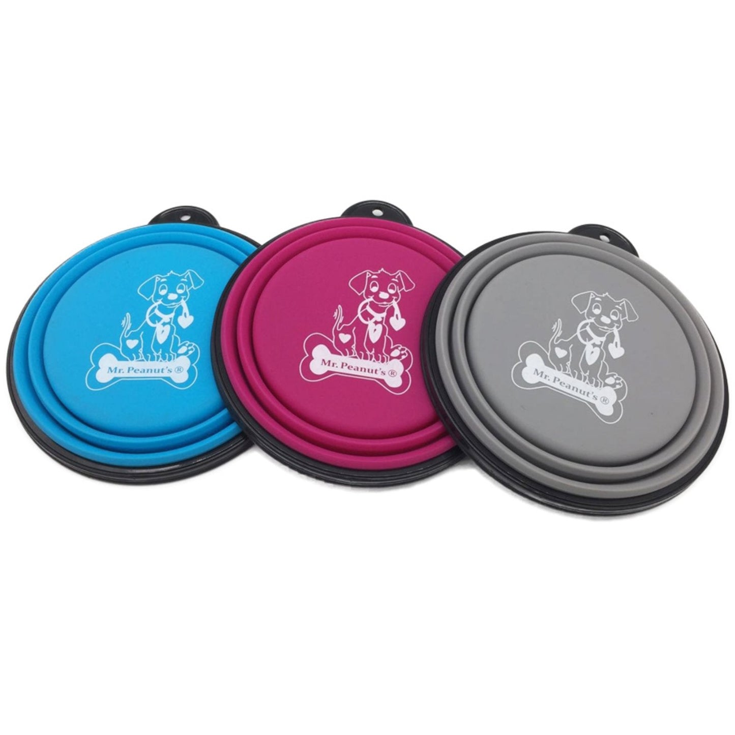 Mr. Peanut's 3 Pak XL (25oz) Collapsible Silicone Bowls with Color Matched Carabiner Clips Mr. Peanut's Pet Carriers