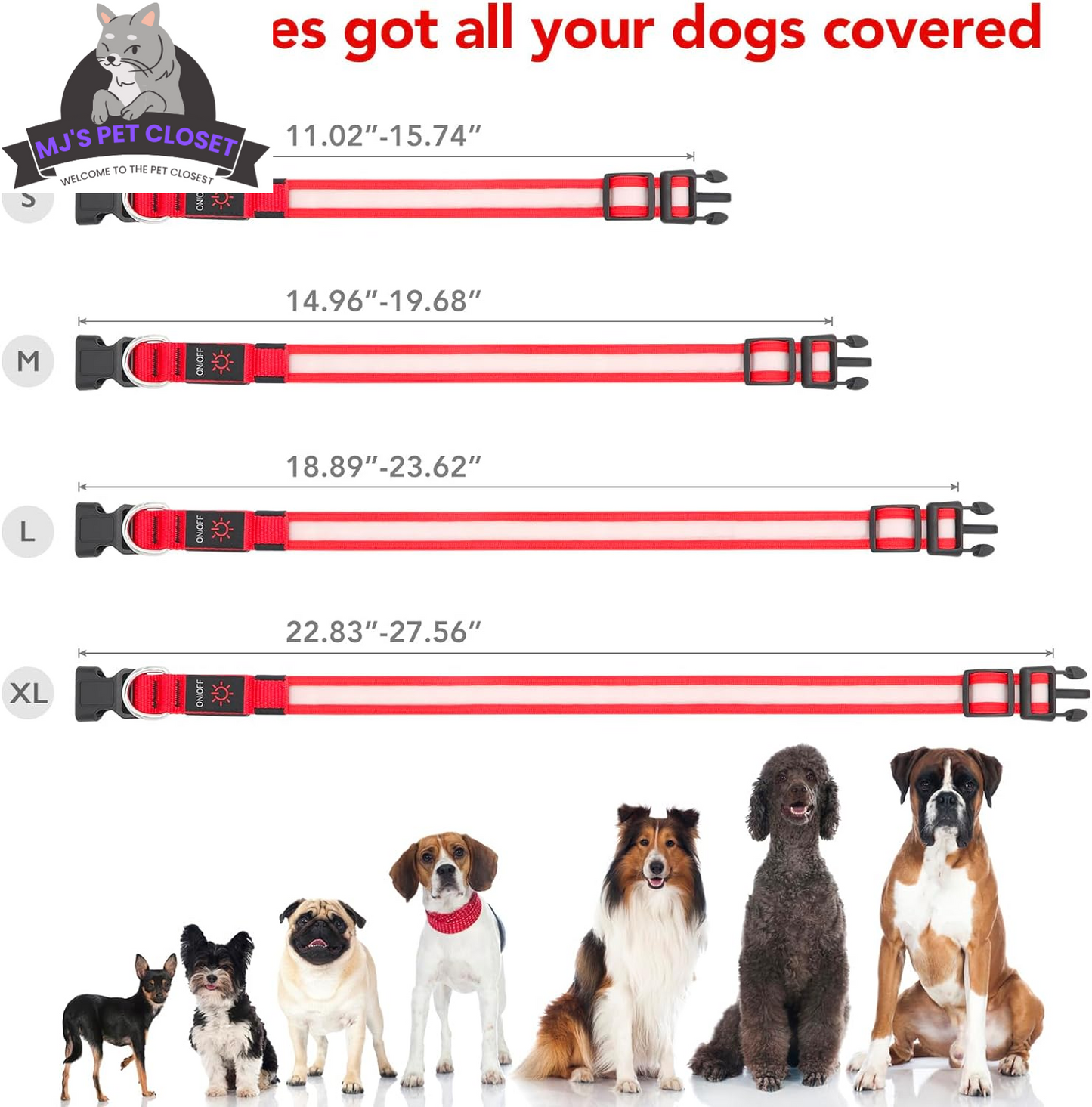 Brighten up your pup's night walks with our adjustable LED Dog Collar! 🌟 USB rechargeable & super safe! 🐾❤️ MJ's Pet Closet