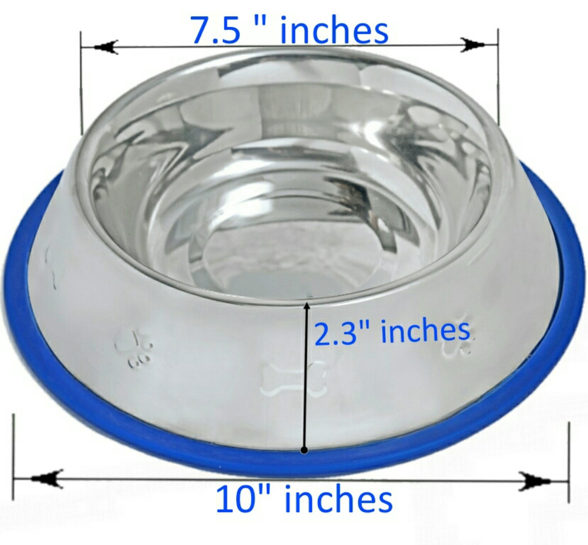 Set of 2 Etched Stainless Steel Dog Bowls with Blue Silicone Base Mr. Peanut's Pet Carriers