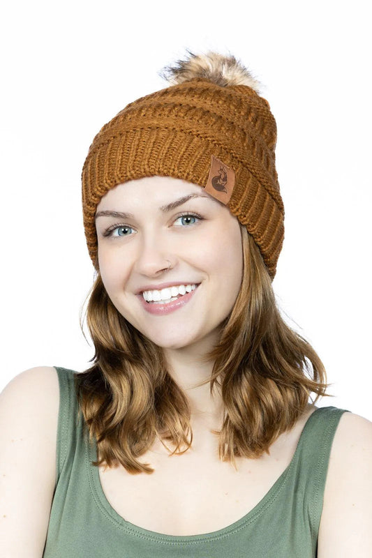 Sequoia Ribbed Knit Hat with Pom Aria the Fox