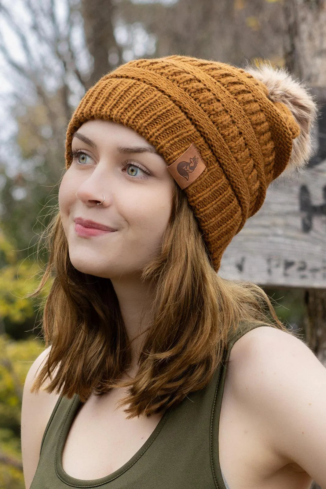 Sequoia Ribbed Knit Hat with Pom Aria the Fox