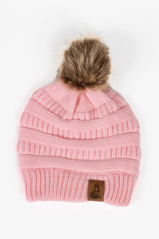 Dianthus Pink Ribbed Beanie with Pom Aria the Fox