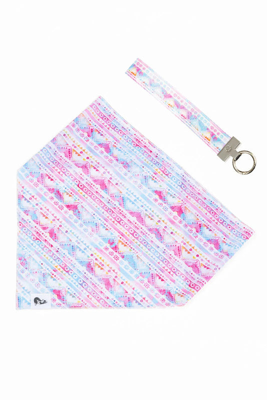 Pink and Blue Tribal Dog Bandana & Matching Keychain Aria the Fox