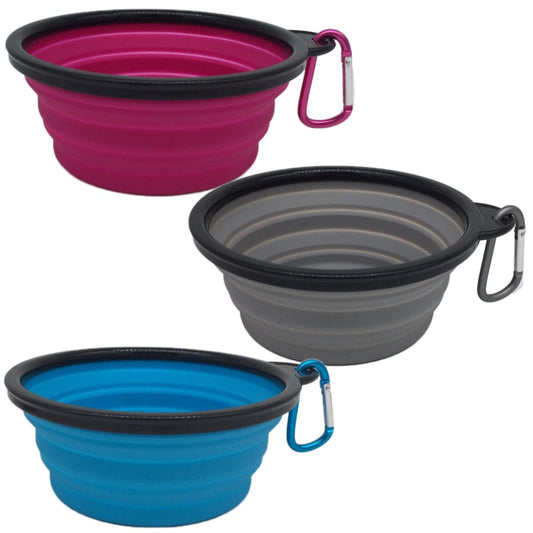 Mr. Peanut's 3 Pak XL (25oz) Collapsible Silicone Bowls with Color Matched Carabiner Clips Mr. Peanut's Pet Carriers